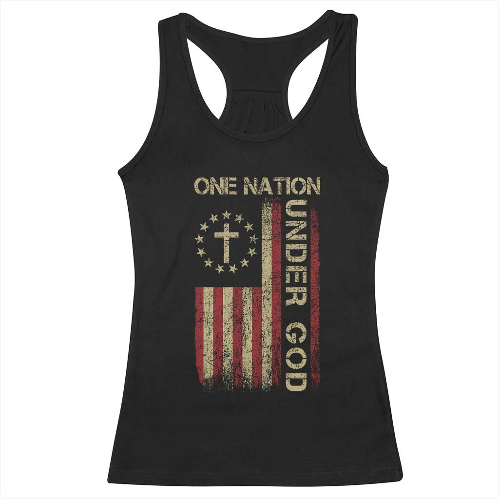 One Nation Under God Racerback Tank Top American Flag 4th Of July Patriotic Christian TS10 Black Print Your Wear