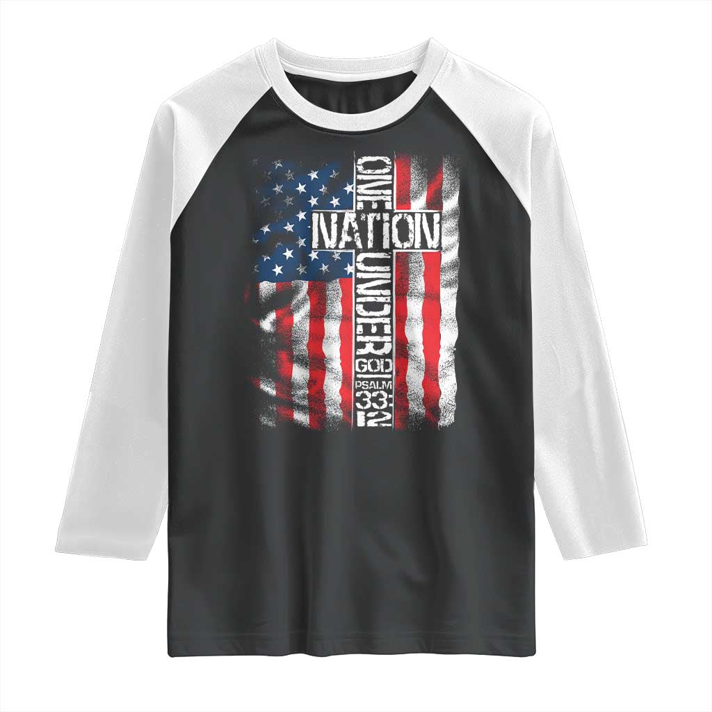 One Nation Under God Raglan Shirt 4th Of July Patriotic Christian Vintage Cross American Flag TS11 Black White Print Your Wear