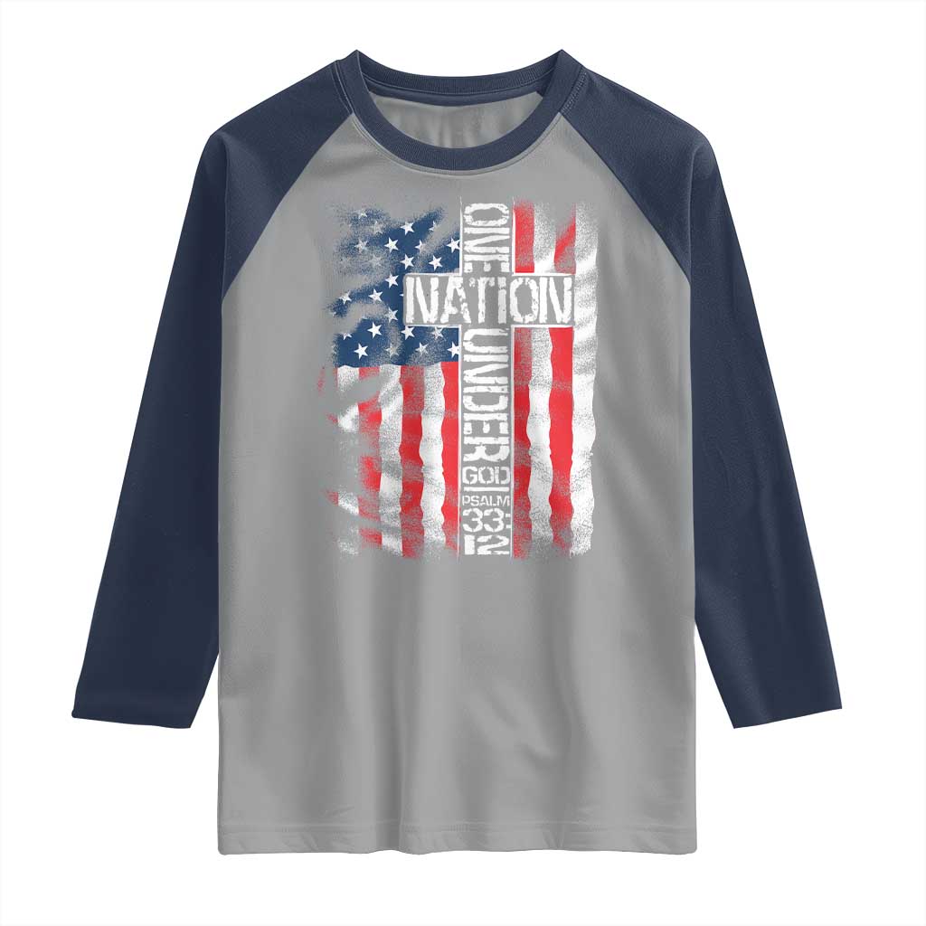 One Nation Under God Raglan Shirt 4th Of July Patriotic Christian Vintage Cross American Flag TS11 Sport Gray Navy Print Your Wear