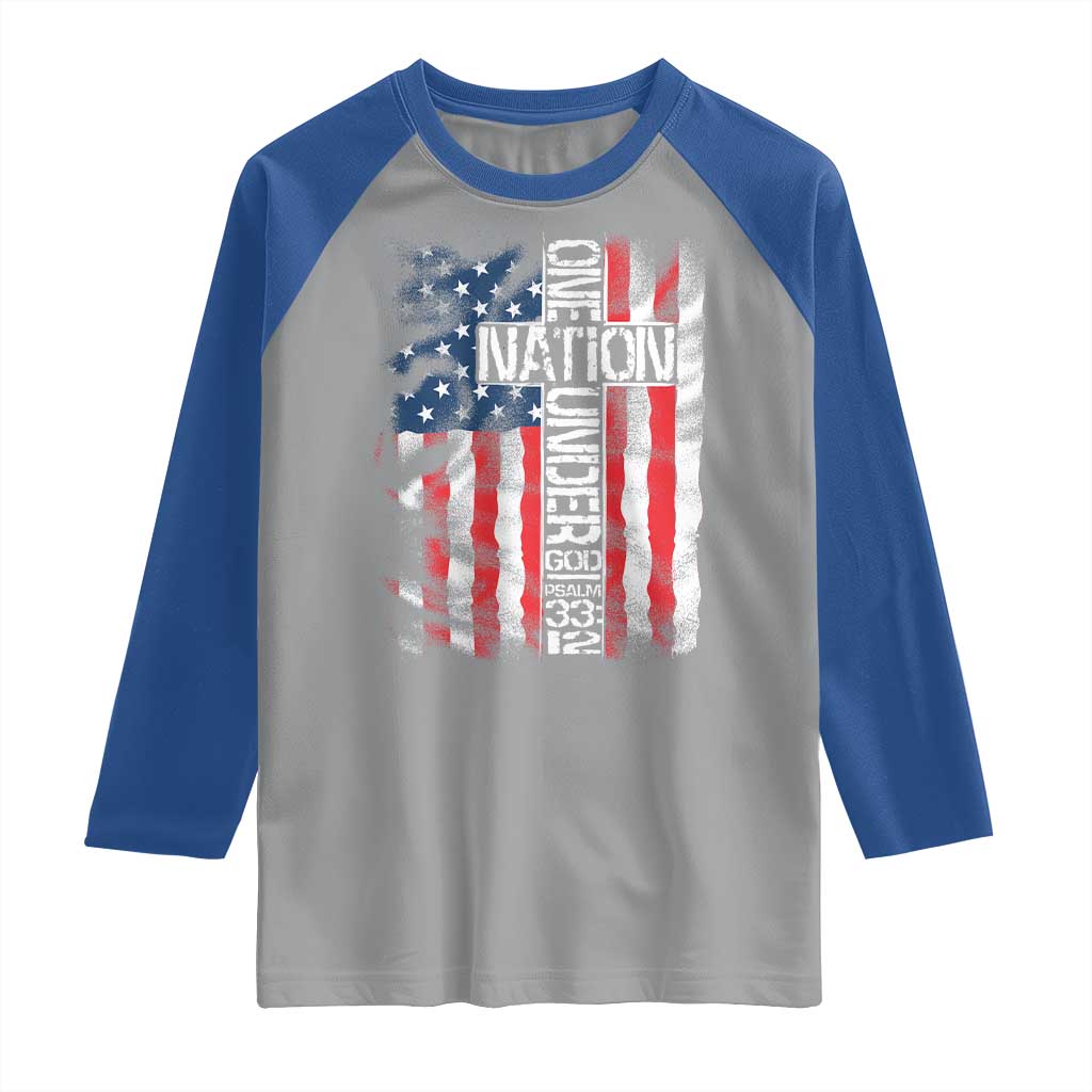 One Nation Under God Raglan Shirt 4th Of July Patriotic Christian Vintage Cross American Flag TS11 Sport Gray Royal Print Your Wear