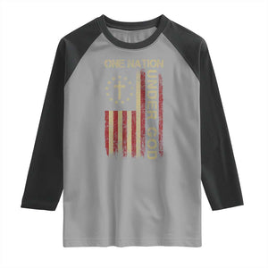 One Nation Under God Raglan Shirt American Flag 4th Of July Patriotic Christian TS10 Sport Gray Black Print Your Wear