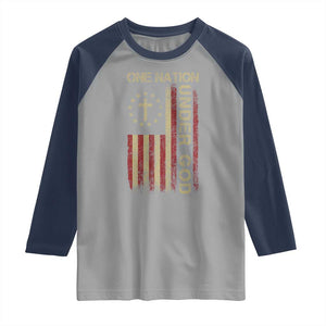 One Nation Under God Raglan Shirt American Flag 4th Of July Patriotic Christian TS10 Sport Gray Navy Print Your Wear