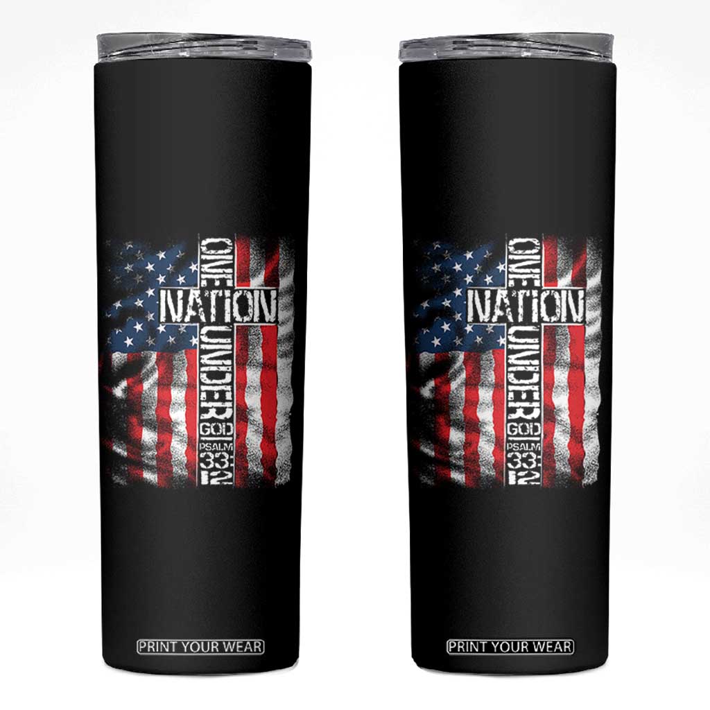 One Nation Under God Skinny Tumbler 4th Of July Patriotic Christian Vintage Cross American Flag TS11 Black Print Your Wear