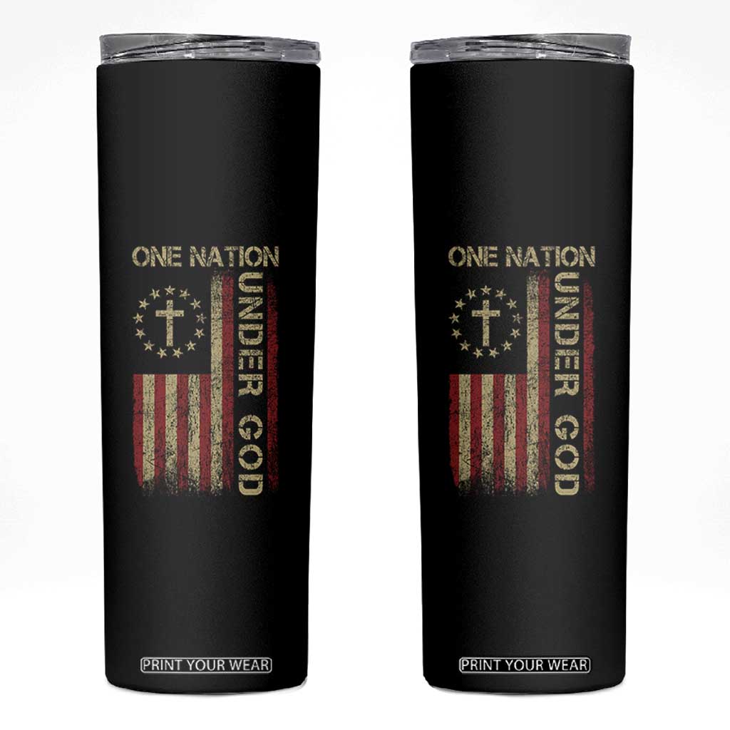 One Nation Under God Skinny Tumbler American Flag 4th Of July Patriotic Christian TS10 Black Print Your Wear