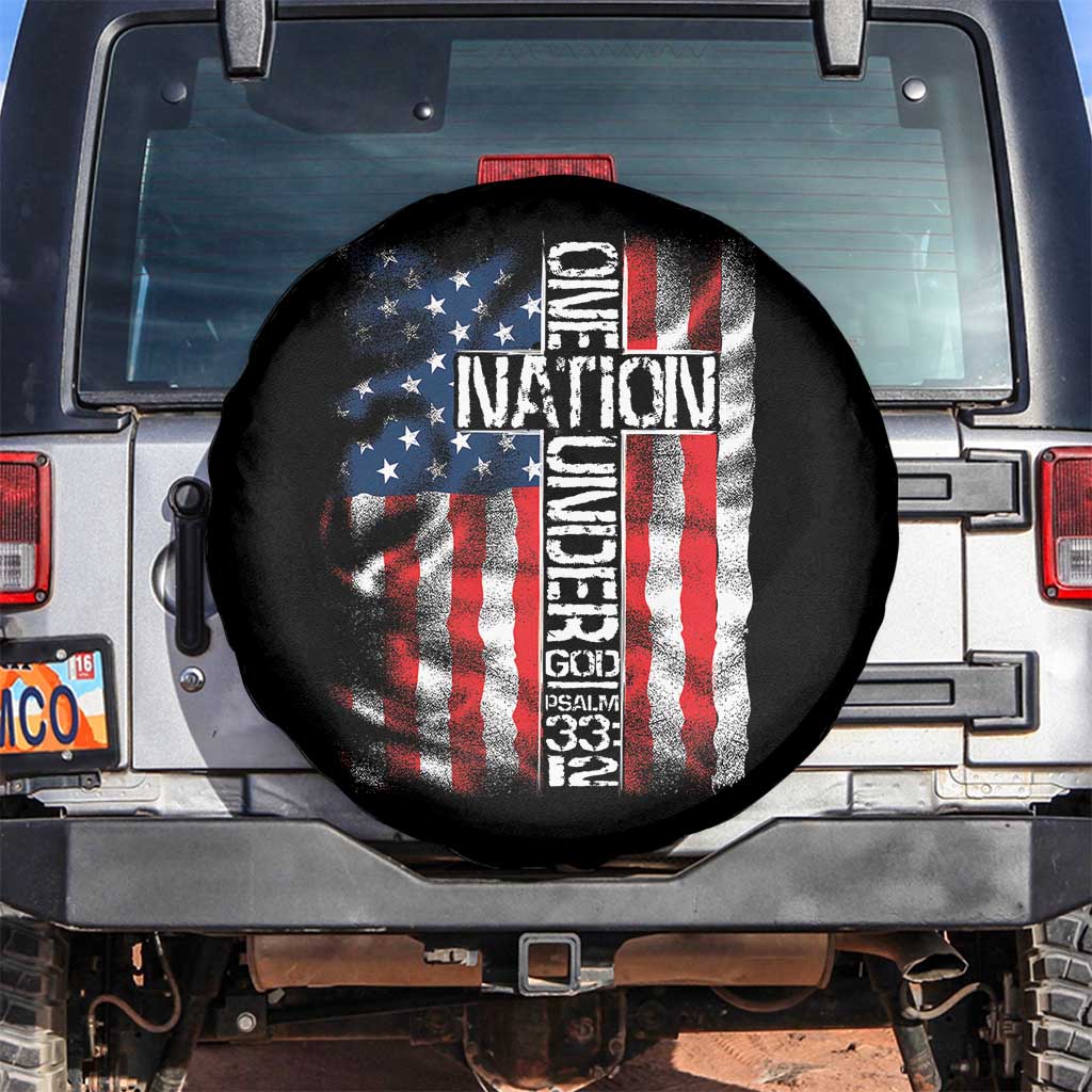 One Nation Under God Spare Tire Cover 4th Of July Patriotic Christian Vintage Cross American Flag TS11 No hole Black Print Your Wear