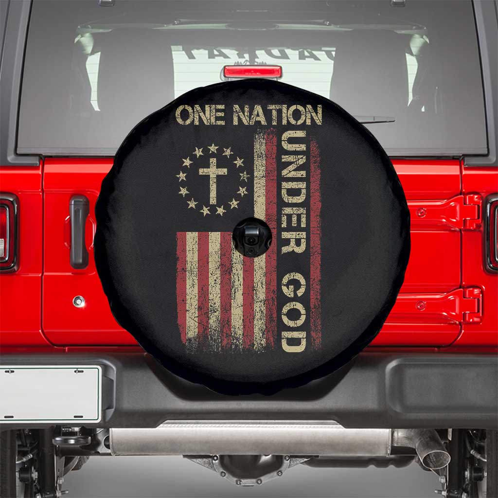 One Nation Under God Spare Tire Cover American Flag 4th Of July Patriotic Christian TS10 Black Print Your Wear