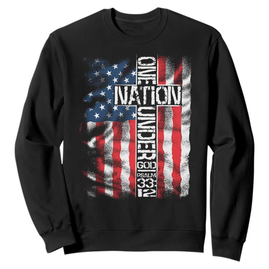 One Nation Under God Sweatshirt 4th Of July Patriotic Christian Vintage Cross American Flag TS11 Black Print Your Wear