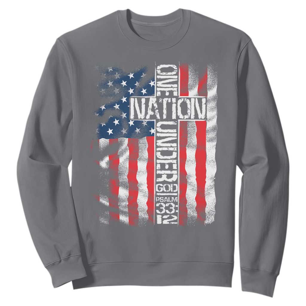 One Nation Under God Sweatshirt 4th Of July Patriotic Christian Vintage Cross American Flag TS11 Charcoal Print Your Wear