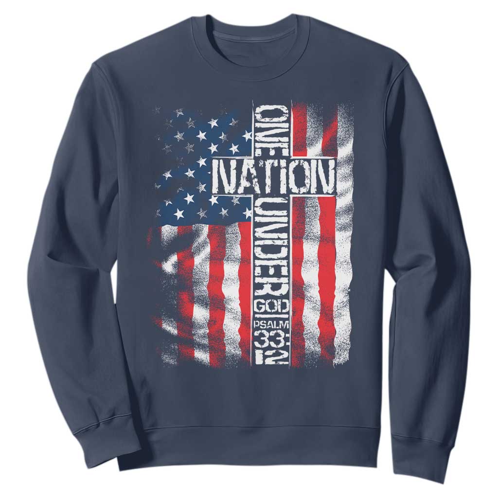 One Nation Under God Sweatshirt 4th Of July Patriotic Christian Vintage Cross American Flag TS11 Navy Print Your Wear