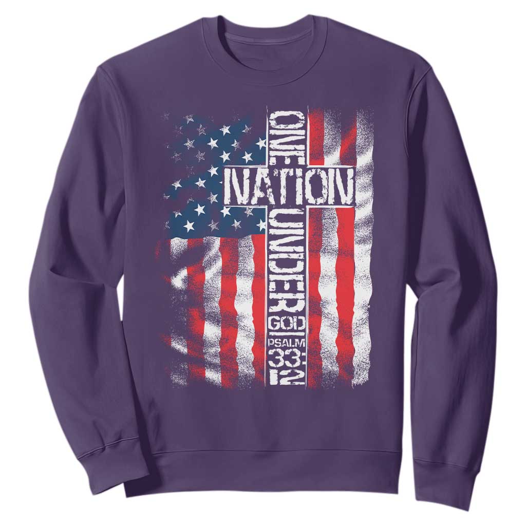 One Nation Under God Sweatshirt 4th Of July Patriotic Christian Vintage Cross American Flag TS11 Purple Print Your Wear