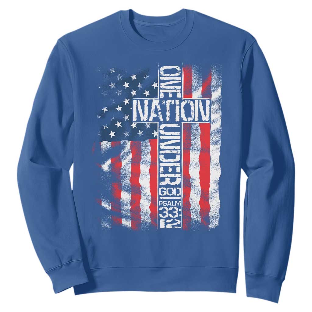One Nation Under God Sweatshirt 4th Of July Patriotic Christian Vintage Cross American Flag TS11 Royal Blue Print Your Wear