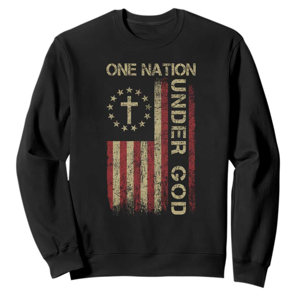 One Nation Under God Sweatshirt American Flag 4th Of July Patriotic Christian TS10 Black Print Your Wear