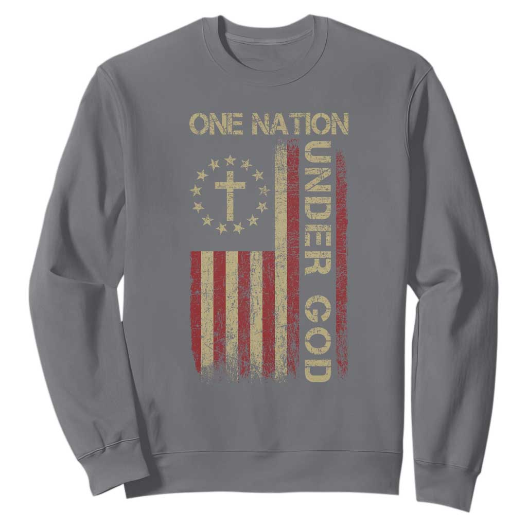 One Nation Under God Sweatshirt American Flag 4th Of July Patriotic Christian TS10 Charcoal Print Your Wear