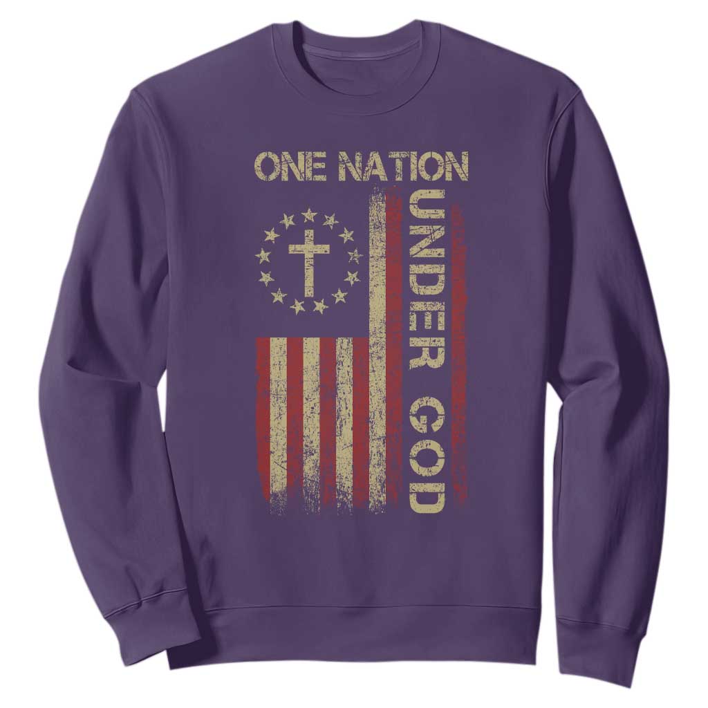 One Nation Under God Sweatshirt American Flag 4th Of July Patriotic Christian TS10 Purple Print Your Wear