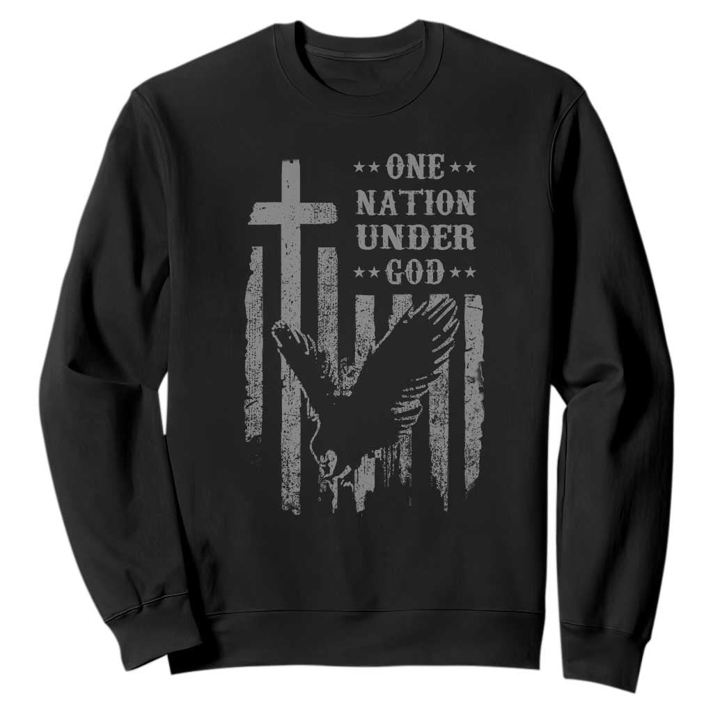 One Nation Under God Sweatshirt American Flag Bald Eagle 4th Of July Patriotic Christian TS10 Black Print Your Wear