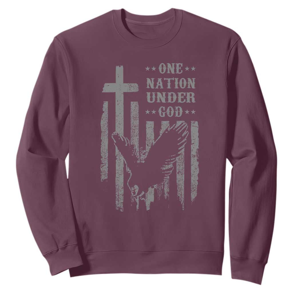 One Nation Under God Sweatshirt American Flag Bald Eagle 4th Of July Patriotic Christian TS10 Maroon Print Your Wear