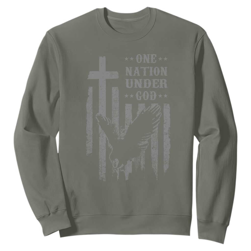One Nation Under God Sweatshirt American Flag Bald Eagle 4th Of July Patriotic Christian TS10 Military Green Print Your Wear