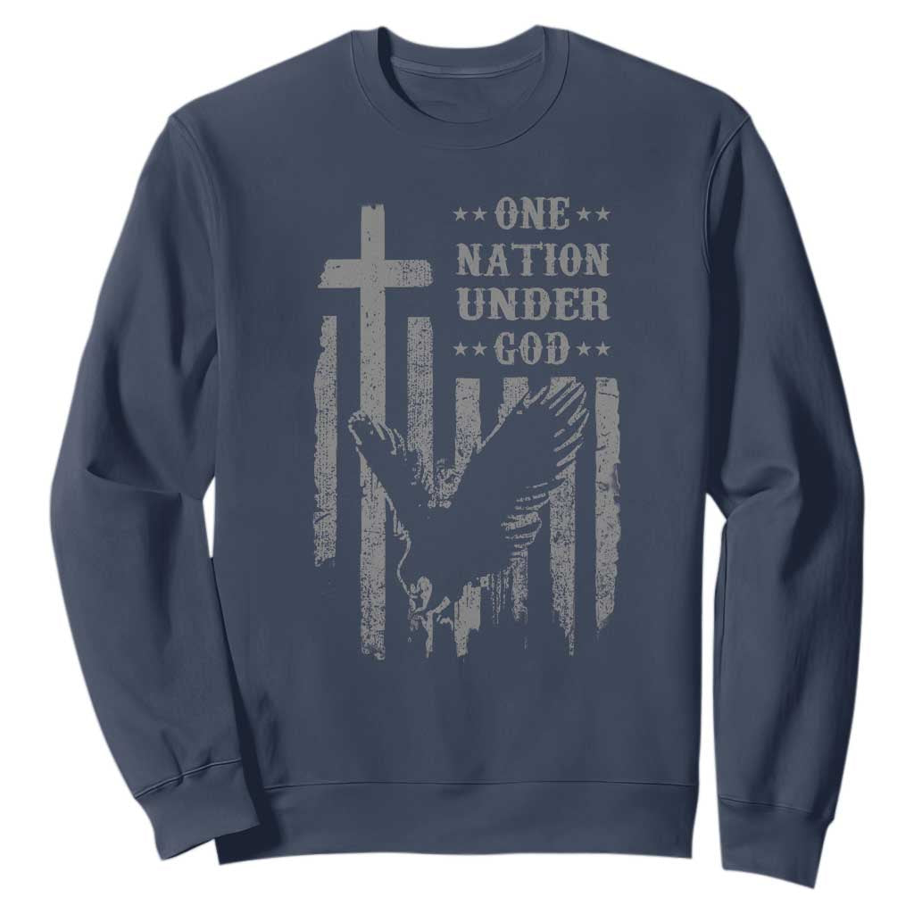 One Nation Under God Sweatshirt American Flag Bald Eagle 4th Of July Patriotic Christian TS10 Navy Print Your Wear