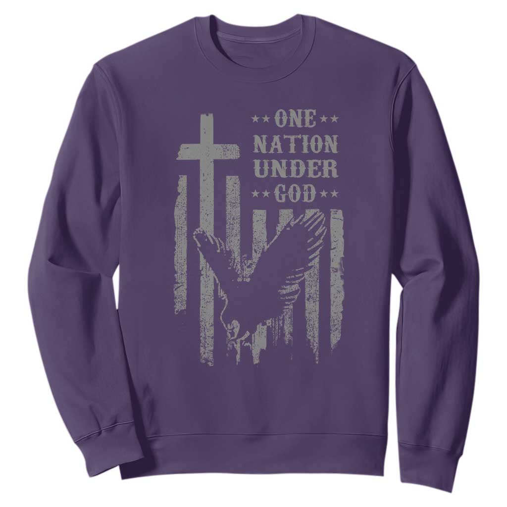 One Nation Under God Sweatshirt American Flag Bald Eagle 4th Of July Patriotic Christian TS10 Purple Print Your Wear