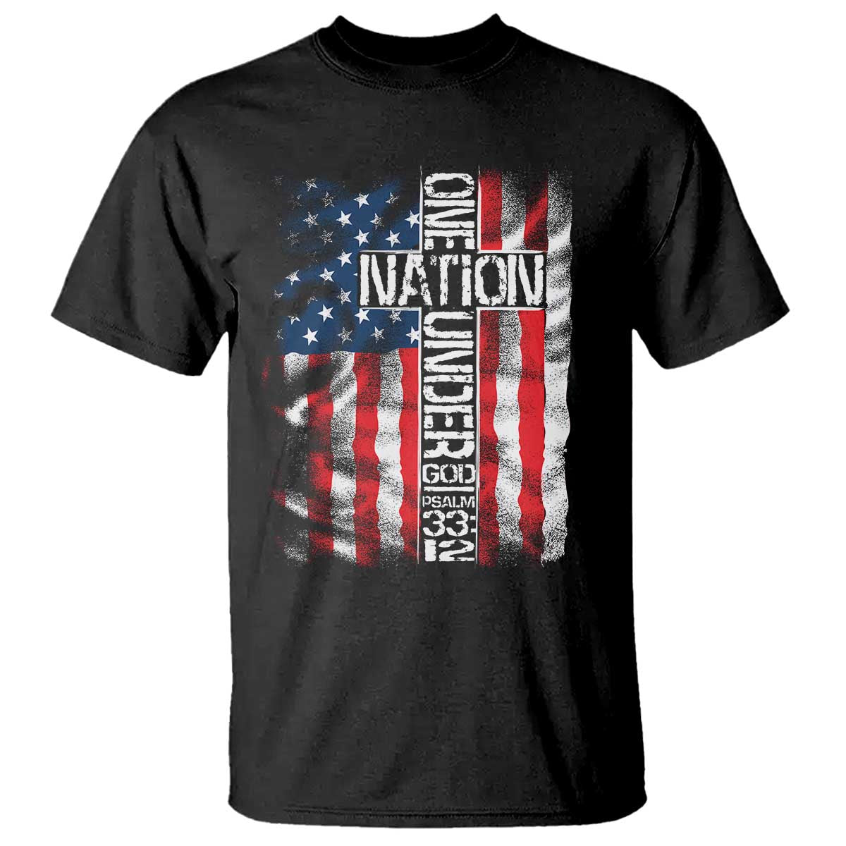 One Nation Under God T Shirt 4th Of July Patriotic Christian Vintage Cross American Flag TS11 Black Print Your Wear