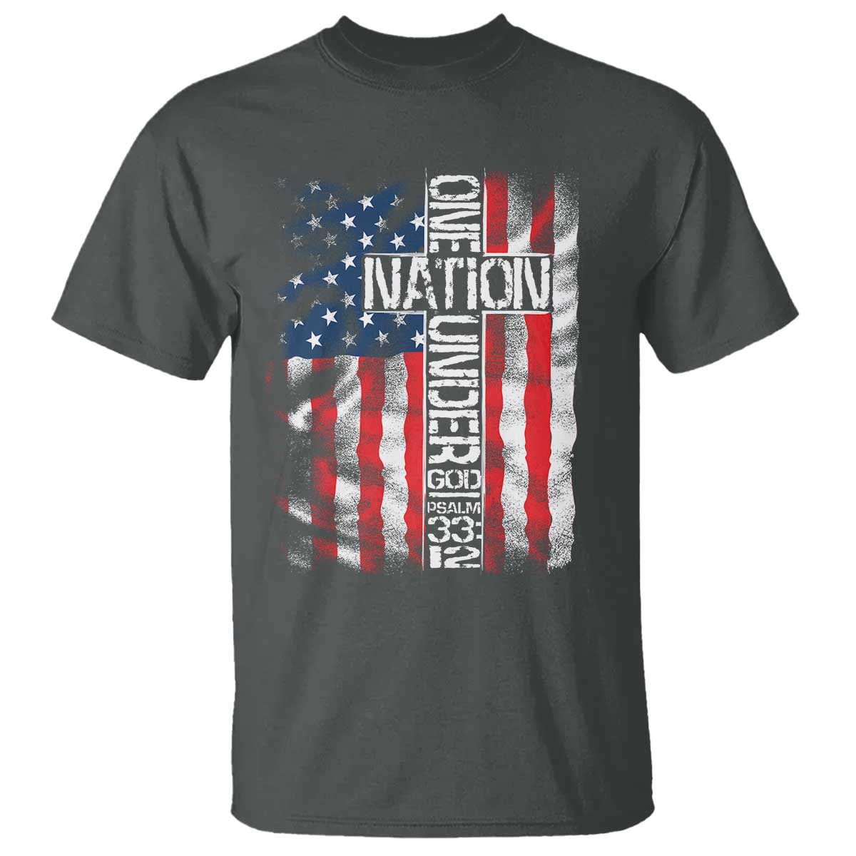 One Nation Under God T Shirt 4th Of July Patriotic Christian Vintage Cross American Flag TS11 Dark Heather Print Your Wear