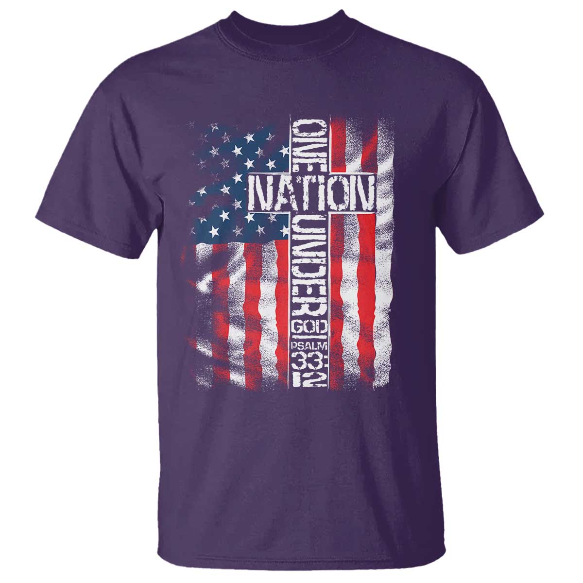 One Nation Under God T Shirt 4th Of July Patriotic Christian Vintage Cross American Flag TS11 Purple Print Your Wear
