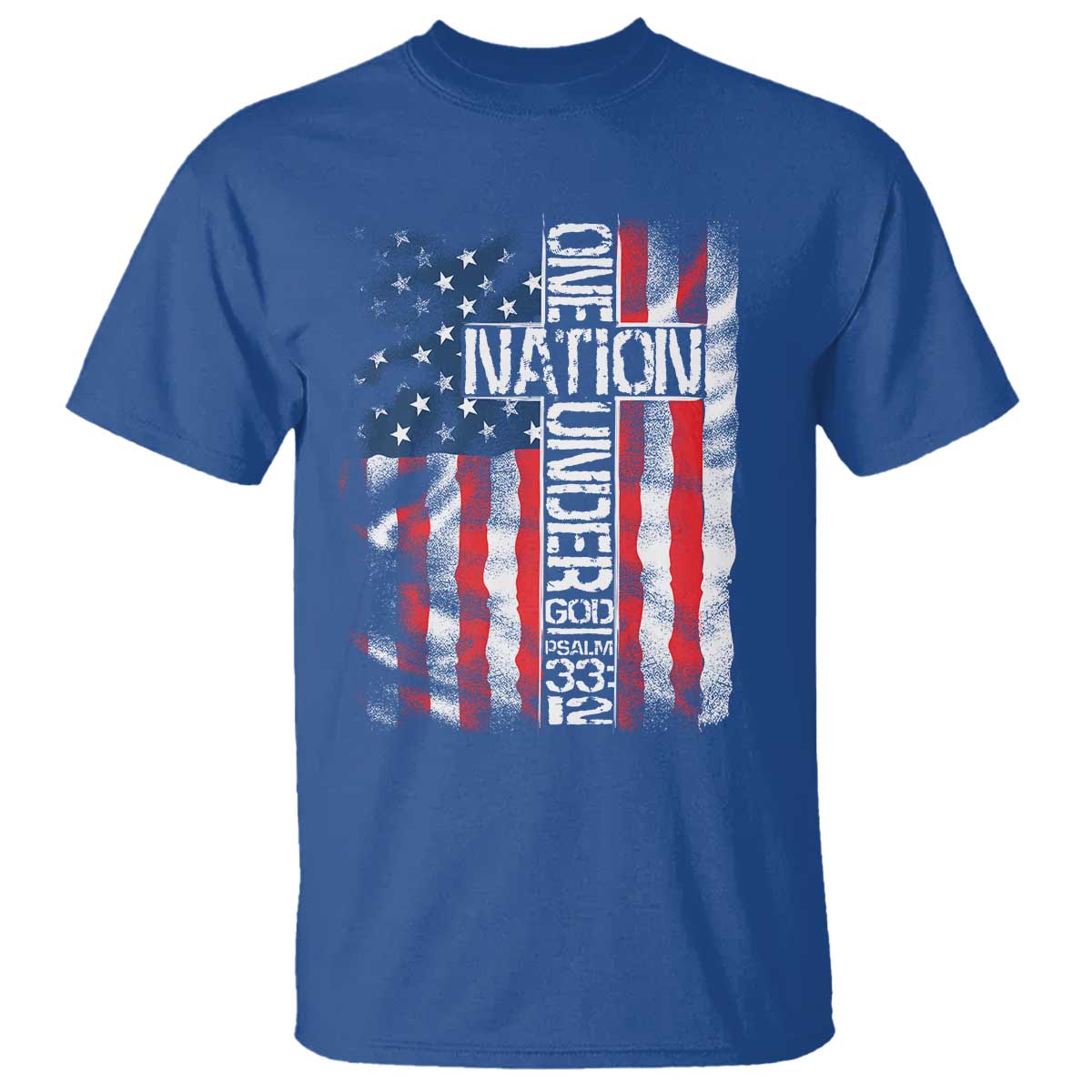 One Nation Under God T Shirt 4th Of July Patriotic Christian Vintage Cross American Flag TS11 Royal Blue Print Your Wear