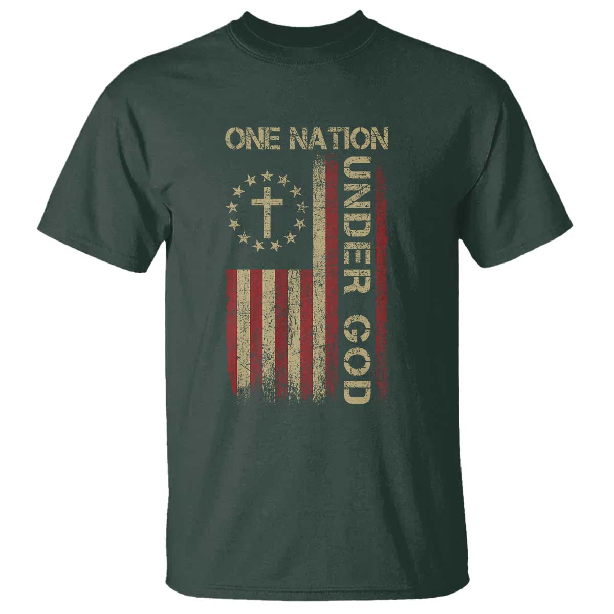 One Nation Under God T Shirt American Flag 4th Of July Patriotic Christian TS10 Dark Forest Green Print Your Wear