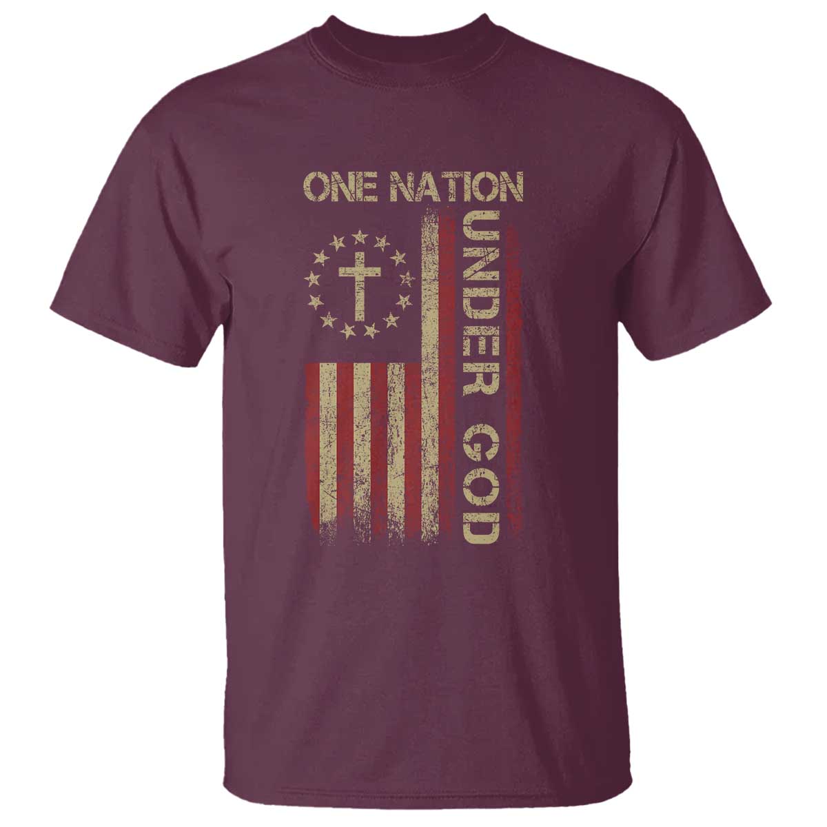 One Nation Under God T Shirt American Flag 4th Of July Patriotic Christian TS10 Maroon Print Your Wear