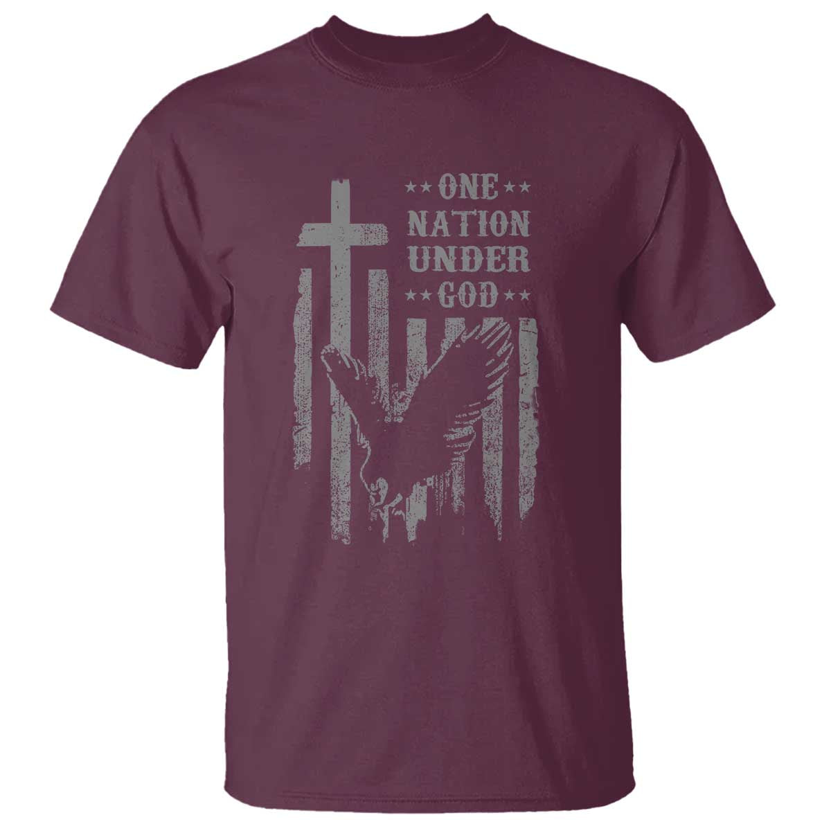 One Nation Under God T Shirt American Flag Bald Eagle 4th Of July Patriotic Christian TS10 Maroon Print Your Wear