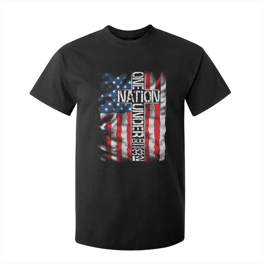 One Nation Under God T Shirt For Kid 4th Of July Patriotic Christian Vintage Cross American Flag TS11 Black Print Your Wear