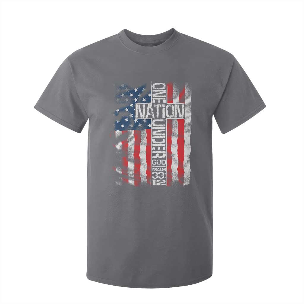 One Nation Under God T Shirt For Kid 4th Of July Patriotic Christian Vintage Cross American Flag TS11 Charcoal Print Your Wear