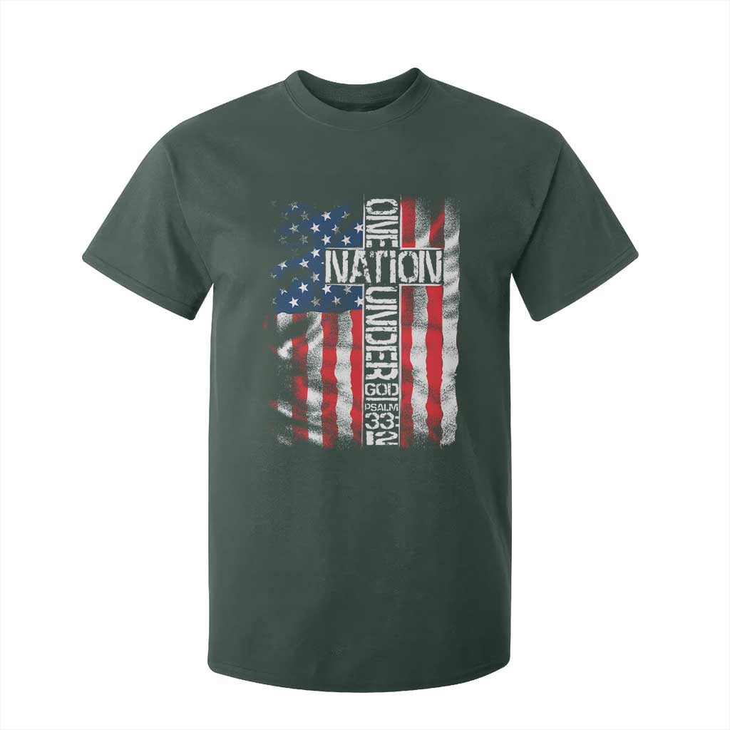 One Nation Under God T Shirt For Kid 4th Of July Patriotic Christian Vintage Cross American Flag TS11 Dark Forest Green Print Your Wear