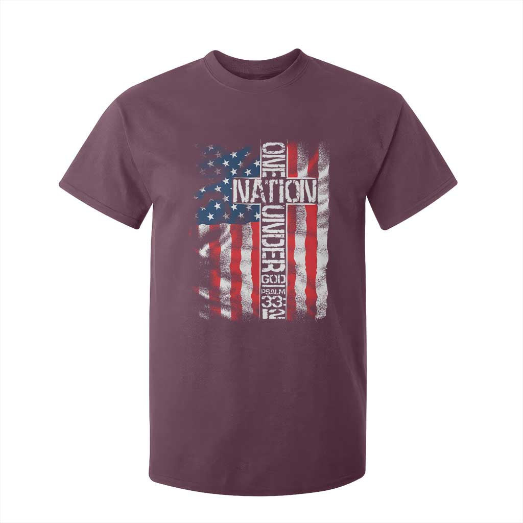 One Nation Under God T Shirt For Kid 4th Of July Patriotic Christian Vintage Cross American Flag TS11 Maroon Print Your Wear