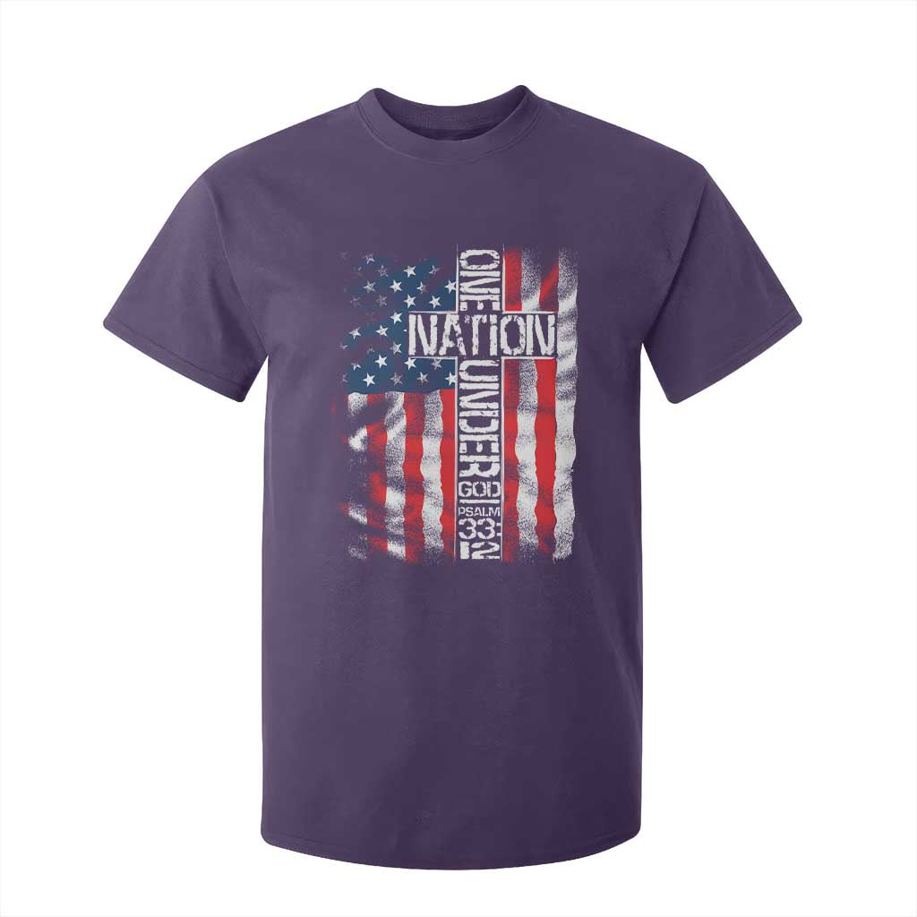 One Nation Under God T Shirt For Kid 4th Of July Patriotic Christian Vintage Cross American Flag TS11 Purple Print Your Wear