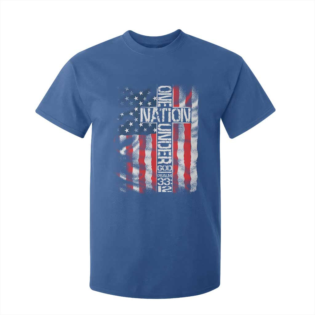 One Nation Under God T Shirt For Kid 4th Of July Patriotic Christian Vintage Cross American Flag TS11 Royal Blue Print Your Wear