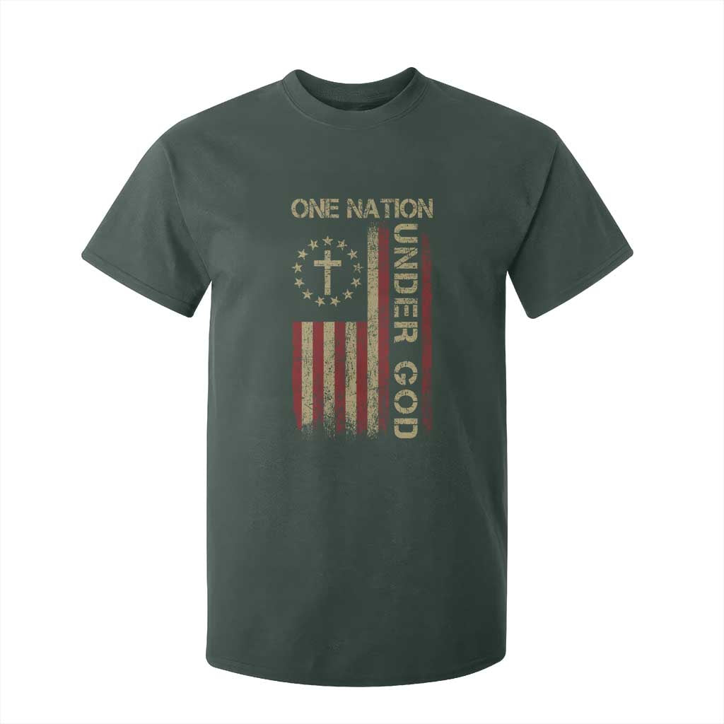 One Nation Under God T Shirt For Kid American Flag 4th Of July Patriotic Christian TS10 Dark Forest Green Print Your Wear