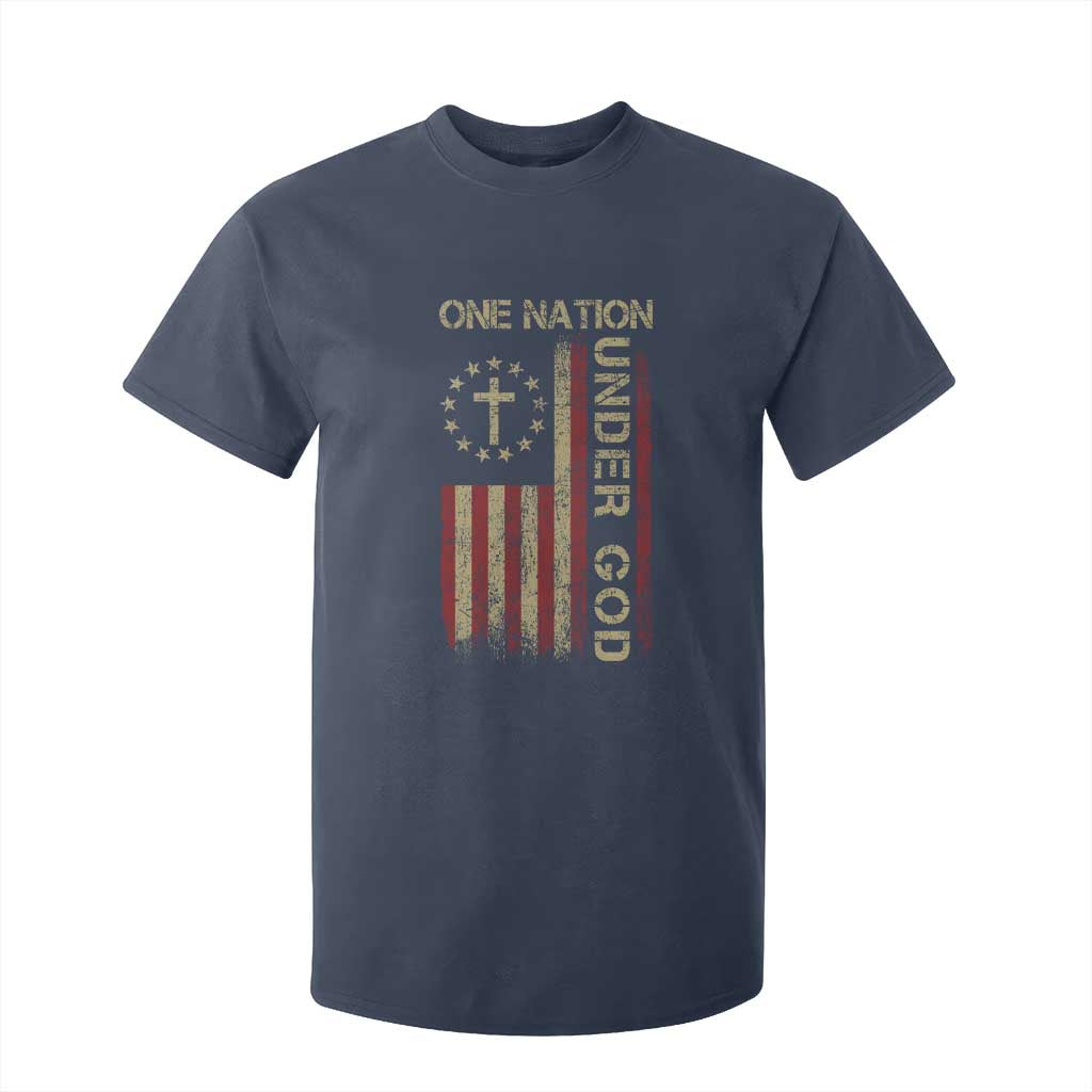 One Nation Under God T Shirt For Kid American Flag 4th Of July Patriotic Christian TS10 Navy Print Your Wear
