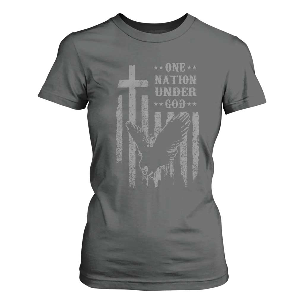 One Nation Under God T Shirt For Women American Flag Bald Eagle 4th Of July Patriotic Christian TS10 Dark Heather Print Your Wear