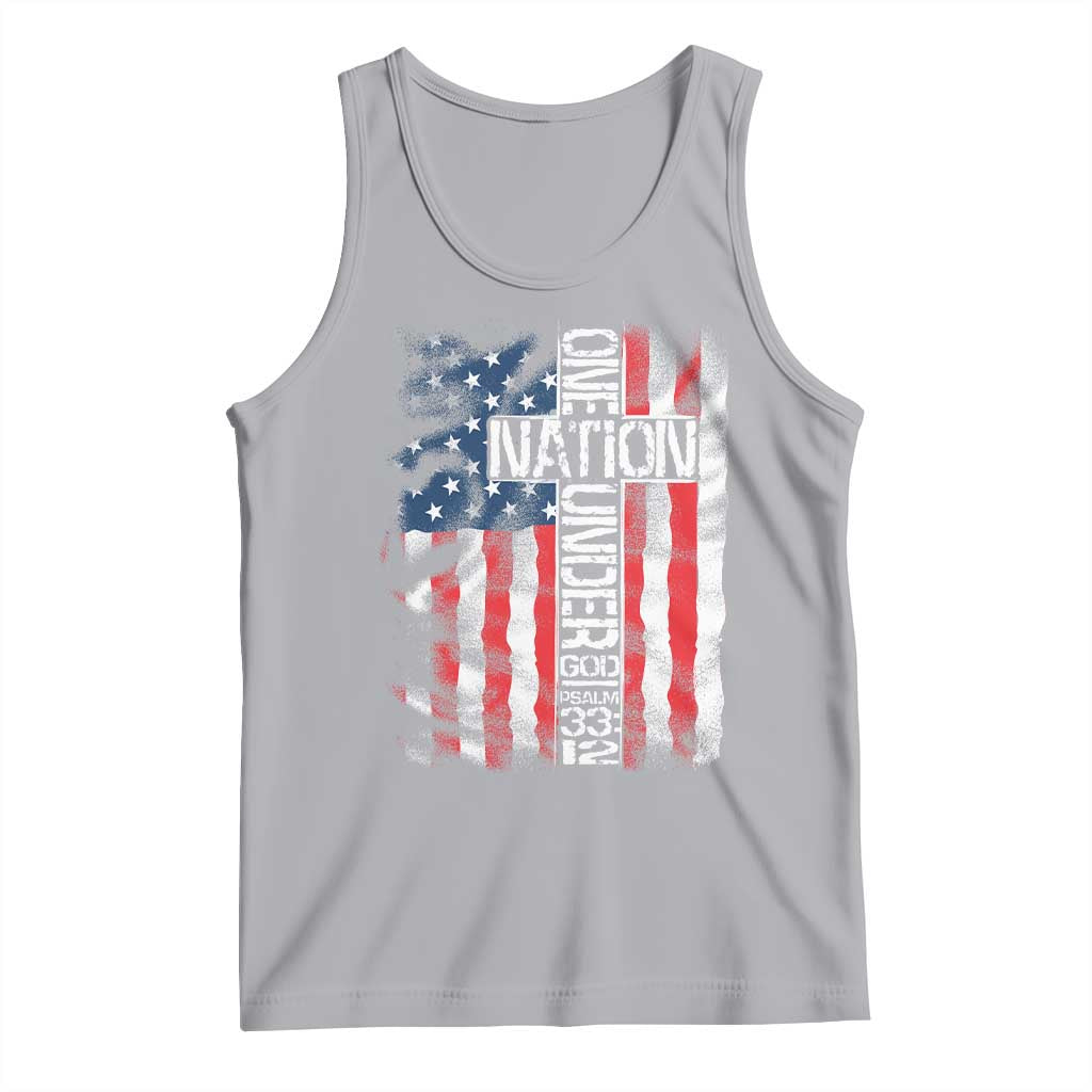 One Nation Under God Tank Top 4th Of July Patriotic Christian Vintage Cross American Flag TS11 Athletic Heather Print Your Wear