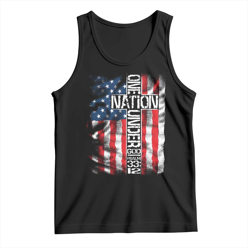 One Nation Under God Tank Top 4th Of July Patriotic Christian Vintage Cross American Flag TS11 Black Print Your Wear