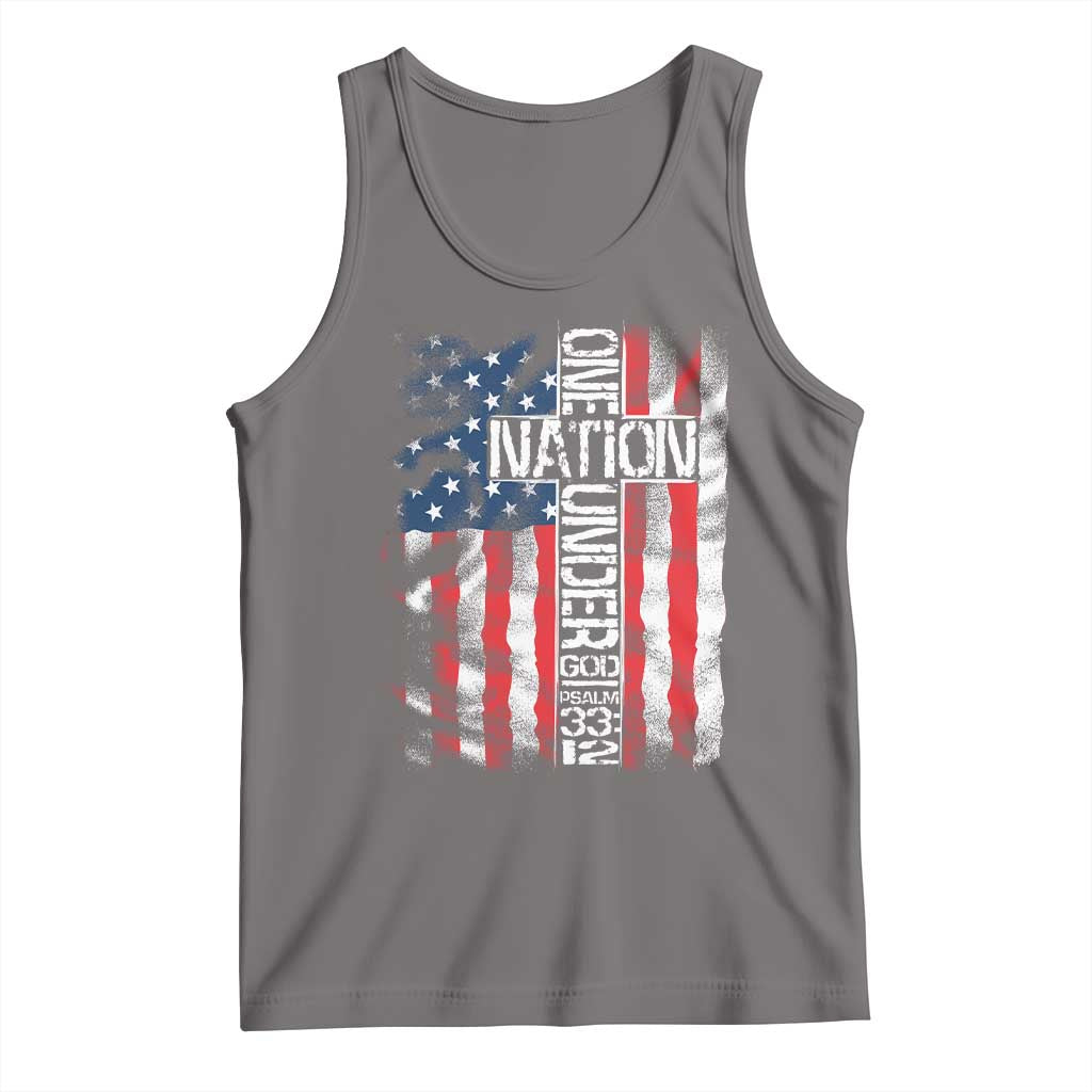 One Nation Under God Tank Top 4th Of July Patriotic Christian Vintage Cross American Flag TS11 Deep Heather Print Your Wear