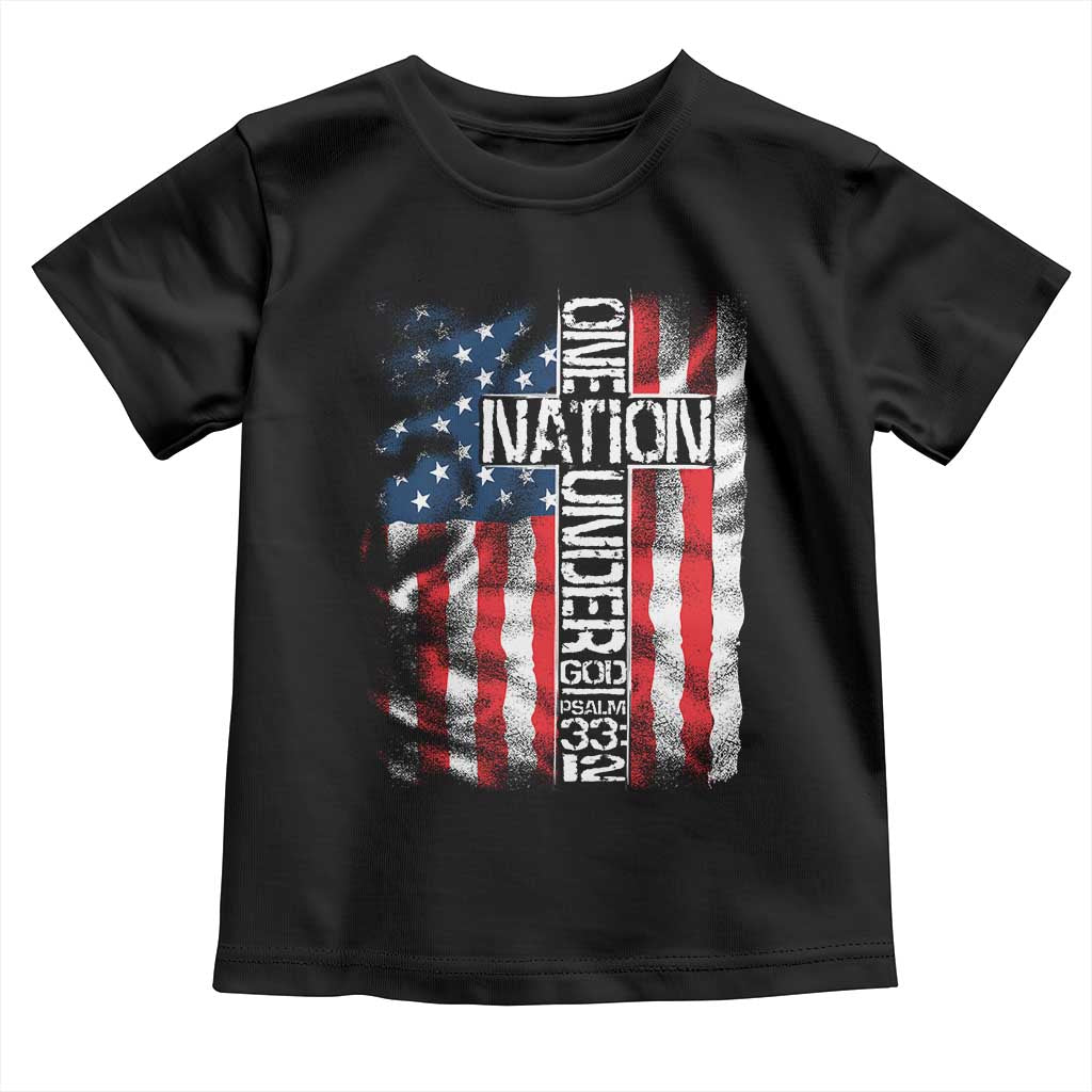 One Nation Under God Toddler T Shirt 4th Of July Patriotic Christian Vintage Cross American Flag TS11 Black Print Your Wear