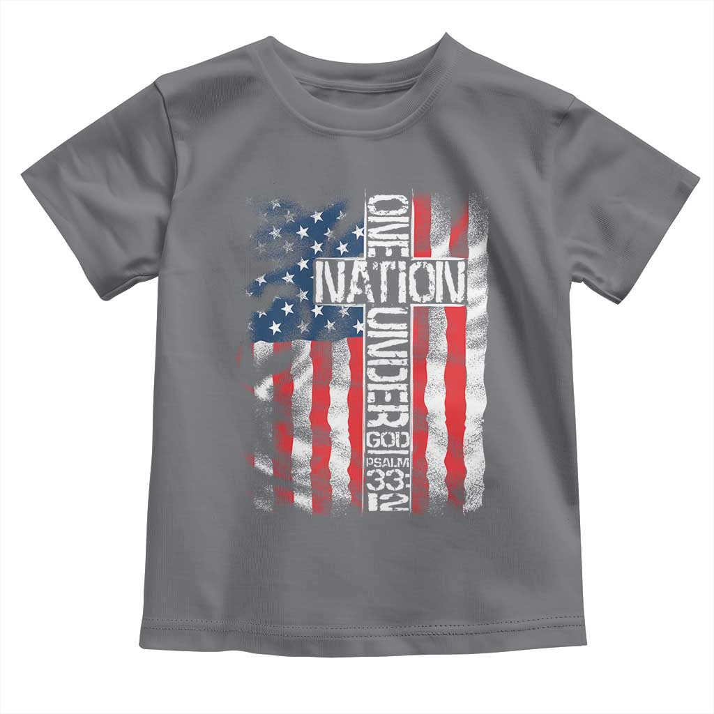 One Nation Under God Toddler T Shirt 4th Of July Patriotic Christian Vintage Cross American Flag TS11 Charcoal Print Your Wear