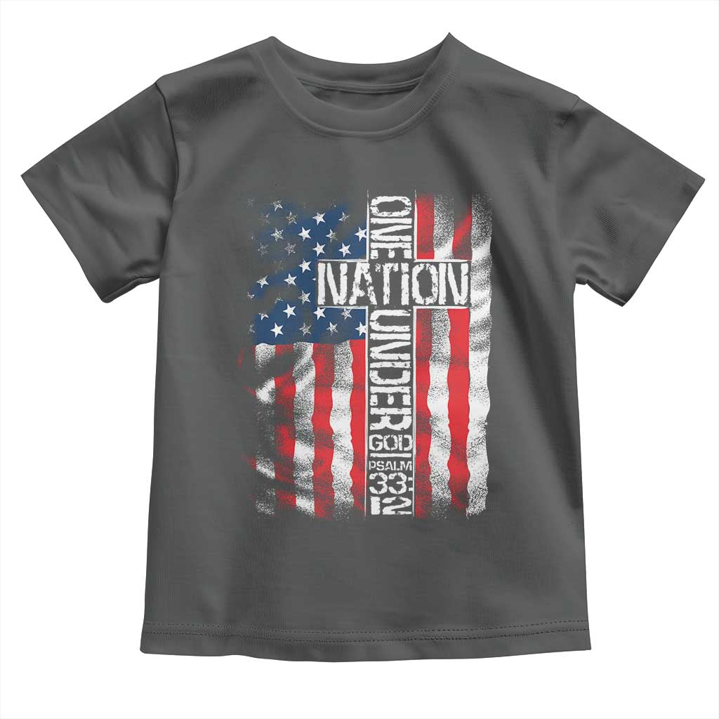 One Nation Under God Toddler T Shirt 4th Of July Patriotic Christian Vintage Cross American Flag TS11 Dark Heather Print Your Wear