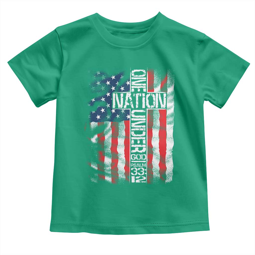 One Nation Under God Toddler T Shirt 4th Of July Patriotic Christian Vintage Cross American Flag TS11 Irish Green Print Your Wear