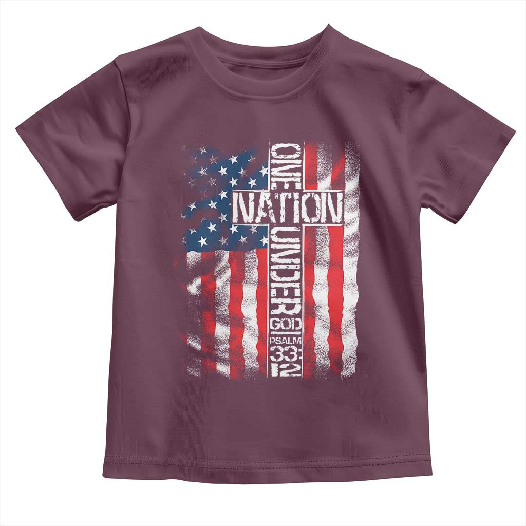 One Nation Under God Toddler T Shirt 4th Of July Patriotic Christian Vintage Cross American Flag TS11 Maroon Print Your Wear