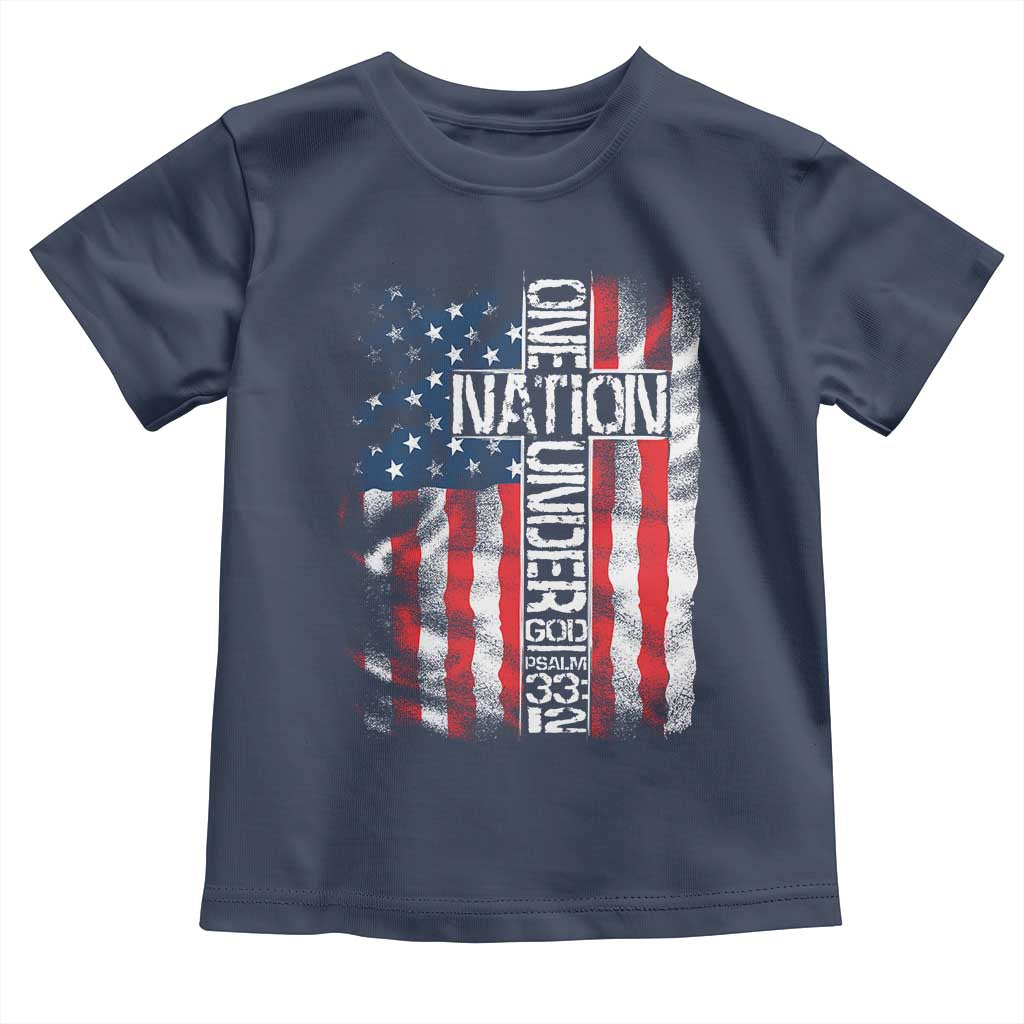 One Nation Under God Toddler T Shirt 4th Of July Patriotic Christian Vintage Cross American Flag TS11 Navy Print Your Wear
