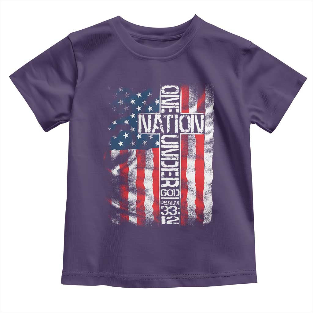 One Nation Under God Toddler T Shirt 4th Of July Patriotic Christian Vintage Cross American Flag TS11 Purple Print Your Wear
