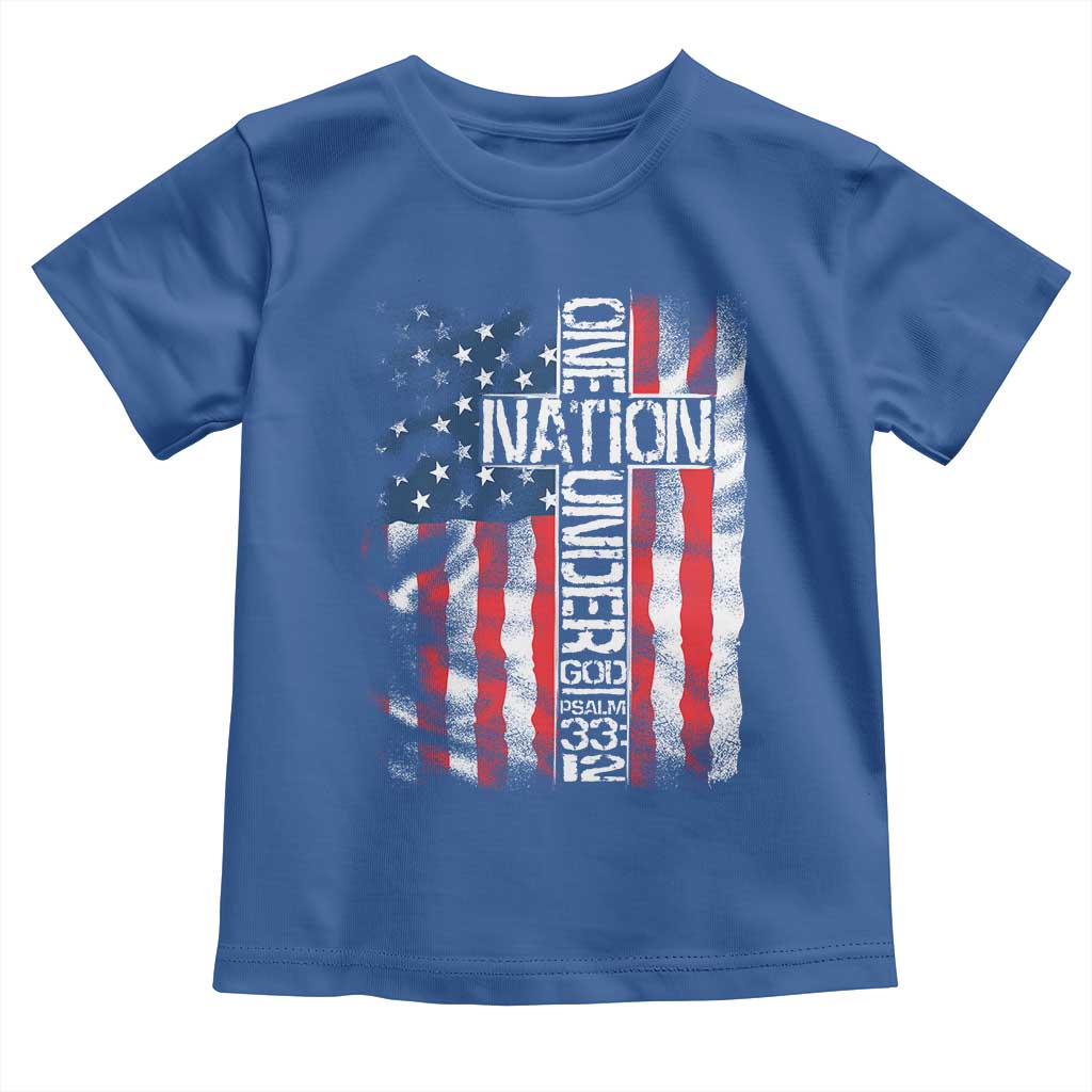One Nation Under God Toddler T Shirt 4th Of July Patriotic Christian Vintage Cross American Flag TS11 Royal Blue Print Your Wear